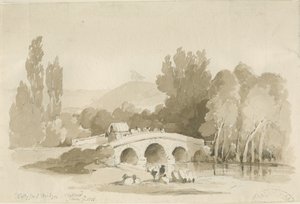 Stafford - Hollyford Bridge, Milford: sepia drawing, 7 Jun 1838 by Thomas Peploe Wood