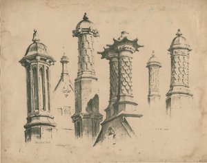 Thickbroom Hall ["Manley Hall"] - Finials and Chimneys by Thomas Peploe Wood