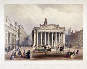 Royal Exchange and the Bank of England on the left, London by Thomas Picken