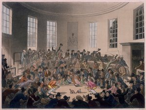 Men Watching a Cockfight, late 18th-early 19th century by Thomas Rowlandson, Augustus Charles Pugin