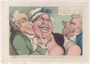 A French Dentist Showing a Specimen of His Artificial Teeth and False Palates