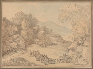 A Village in a Hilly Landscape by Thomas Rowlandson