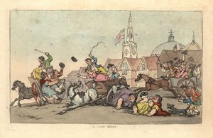 A Cart Race in an English Town with an Accident in the Foreground