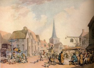 An old English Village Scene by Thomas Rowlandson