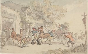 Changing Horses at a Post House in France by Thomas Rowlandson