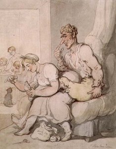 Darning The Sock by Thomas Rowlandson