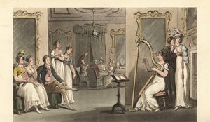 English Gentleman and Ladies Listening to a Harpist at a Ball by Thomas Rowlandson