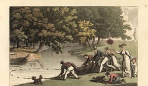 English Gentleman and Staff Fishing in a River