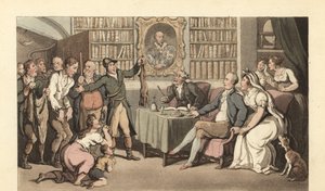 English gentleman in his study hearing a case of poaching by Thomas Rowlandson