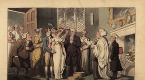 English gentleman marrying his bride in a stately home