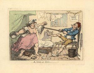 Husband Holding Off His Angry Wife with Mop by Thomas Rowlandson