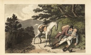 Johnny assisting a traveller who has been thrown from his horse by Thomas Rowlandson