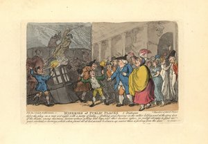 Man and Ladies Searching for a Carriage in a Crowd in the Rain