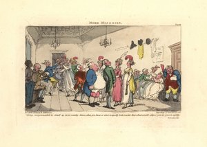 Man embarrassed at being made to dance at a country dance by Thomas Rowlandson