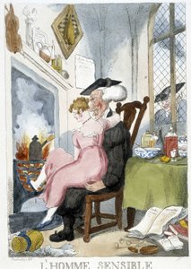 Old Man Groping a Young Woman Sitting on His Knees - Caricature by Rowlandson by Thomas Rowlandson