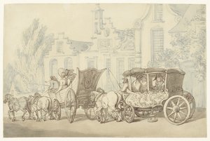 Open Carriage and Coach in a Quasi-Dutch Street by Thomas Rowlandson