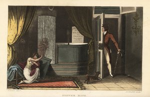 Shower Bath: Women Taking a Cold Shower in a Bathroom Hiding Their Modesty from a Male Intruder