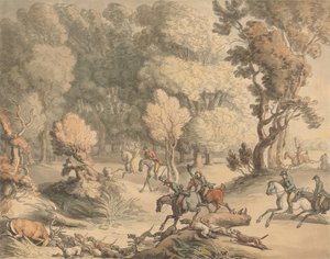 Stag at Bay - Scene near Taplow, Berks. by Thomas Rowlandson