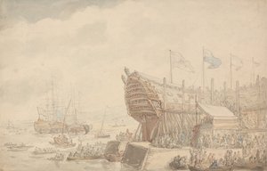 The Launching of H.M.S. Hibernia 1804 by Thomas Rowlandson