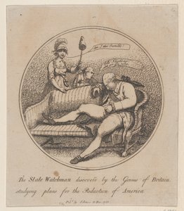 The State Watchman Discovered by the Genius of Britain Studying Plans for the... by Thomas Rowlandson