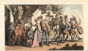 The skeleton of Death leads a young Recruit to join the Army, leaving his girl and family behind
