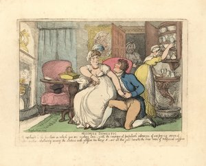 Two Lovers in a Parlour Disturbed by Prying Maids