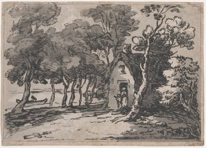 Wooded Scene With Figures at the Door of a Cottage by Thomas Rowlandson