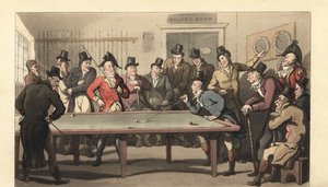 Young English Gentlemen Playing a Game of Billiards