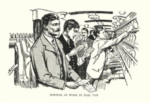 Sorters at work in Mail Van by Thomas Somerfield