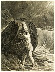 Robinson Crusoe Shipwrecked and Clinging to a Rock from The Life and Strange Surprising Adventures of Robinson Crusoe, or York, Mariner by Daniel Defoe