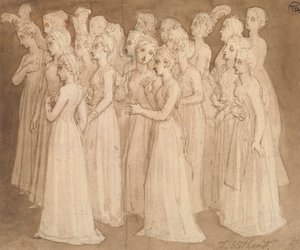 Twenty Young Girls in a Group Walking to the Left by Thomas Stothard