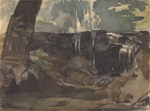 Rocky Landscape, Large Tree Trunk in Foreground by Thomas Sully