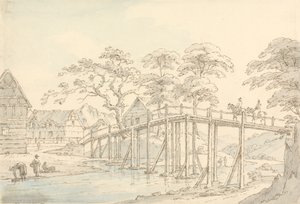 Bridge over the Severn at Newtown, Looking up the River by Thomas Sunderland