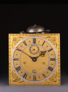 (detail) of a Charles II Roman striking month-going longcase clock, 1675 by Thomas Tompion
