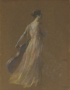Lady Standing Holding a Cello by Thomas Wilmer Dewing