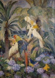 Tropical Landscape with Parrots