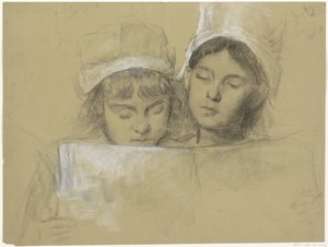 Two Girls with White Caps Reading a Book by Thérèse Schwartze