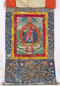 Dakini, 19th Century Painting, 19th and 18th Century Textile Borders by Tibetan School