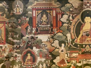 Scenes of the life of the Buddha Shakyamuni by Tibetan School