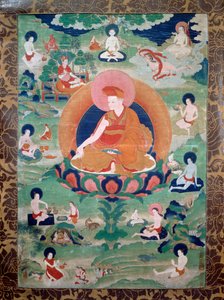 The Lama Rdo Rje Grags Pa, who lived in 11th century, surrounded by his followers by Tibetan School