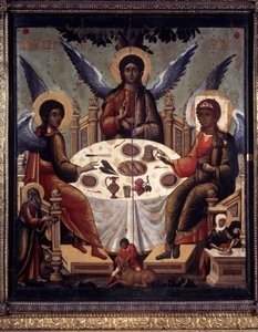 The Hospitality of Abraham. Abraham Serving the Lamb to the Three Angels. Painting by Tichon Filatyev (active c.1675-1697)