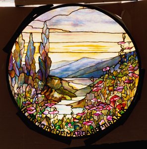 Window with sunset and mountains, Tiffany Studios, c.1900