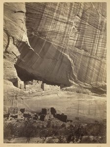 Ancient Ruins in the Canyon de Chelly, N.M. In a niche 50 feet above present Canyon bed. by Timothy O