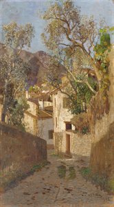 A shaded village road