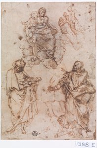 Madonna and Child Seated on Clouds with Saints, or Apostles by Titian (c.1488 1576)
