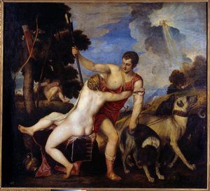 Venus and Adonis (Painting by Tiziano Vecellio) by Tiziano Vecelli