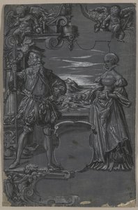 Design for Glass Painting: Man and Woman in Architectural Setting by Tobias Stimmer