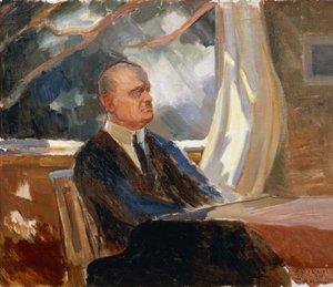 Portrait of the Finnish composer and violinist Jean Sibelius by Toivo Santeri Salokivi