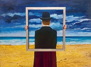 Man Holding Framed Beach by Tom Blood