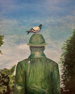 Pigeon on Green Hat by Tom Blood